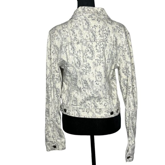 Free People Grey Cream Camo Denim Jean Jacket Fitted Cropped Size Small - Picture 5 of 8